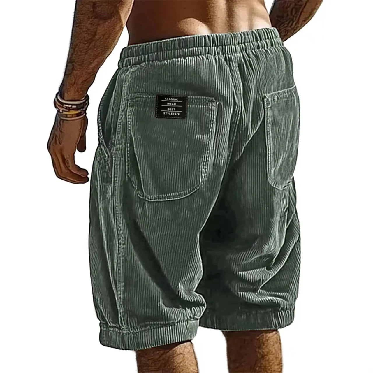 Short Homme en Velours Côtelé à Taille Élastiquée