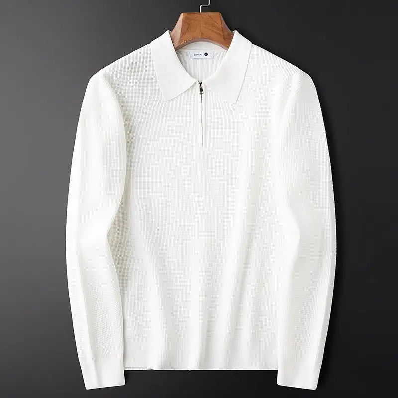 Pull Polo Texturé Col Zippé Élégant Confort et Style Moderne