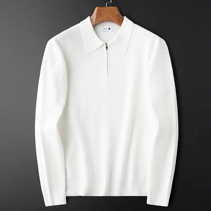 Pull Polo Texturé Col Zippé Élégant Confort et Style Moderne
