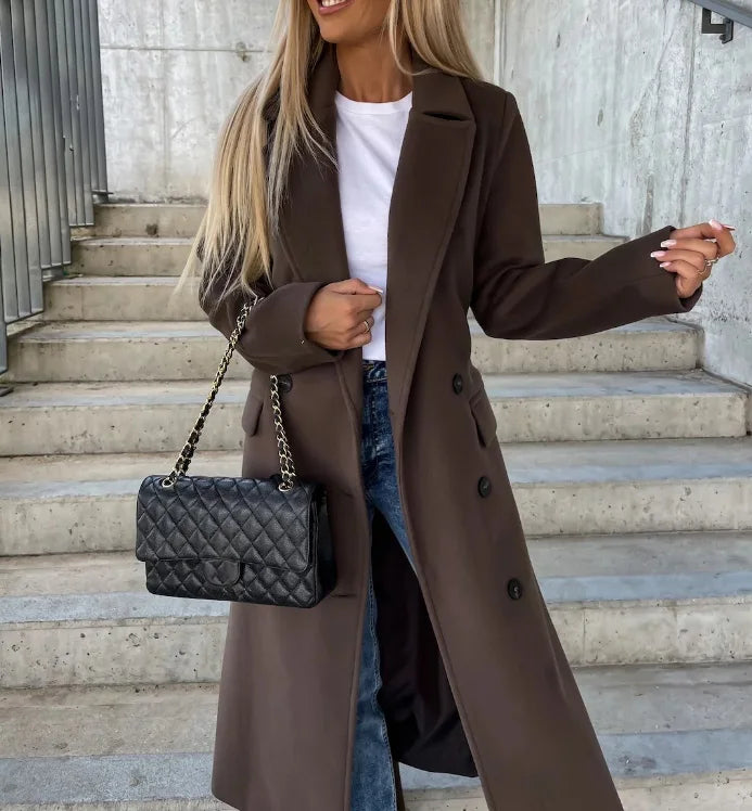 Manteau Long Croisé à Double Boutonnage
