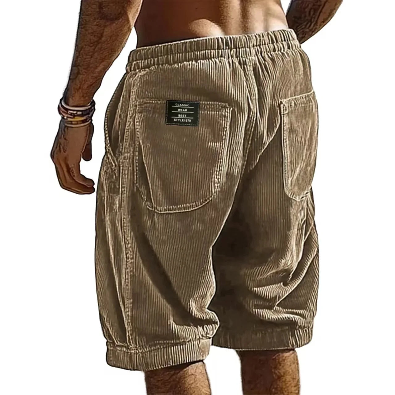 Short Homme en Velours Côtelé à Taille Élastiquée