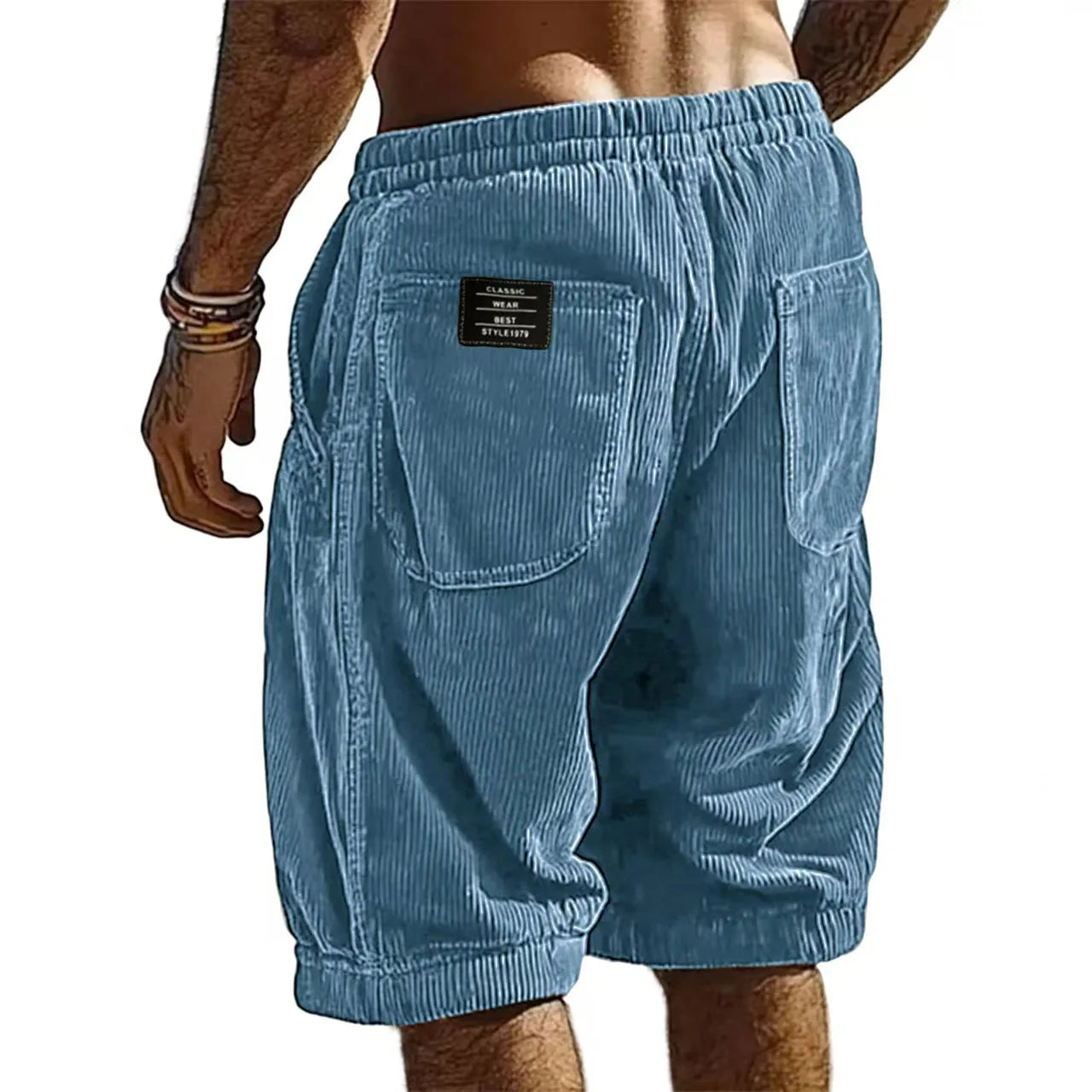 Short Homme en Velours Côtelé à Taille Élastiquée