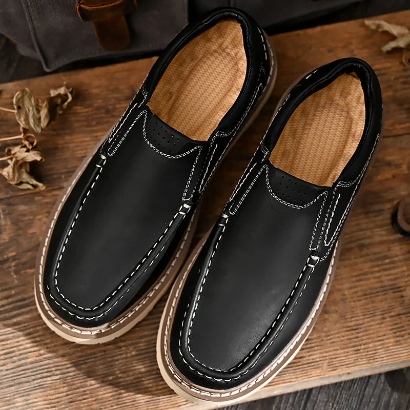 Chaussures Slip-On en Cuir Semelle Épaisse Confort et Style Urbain