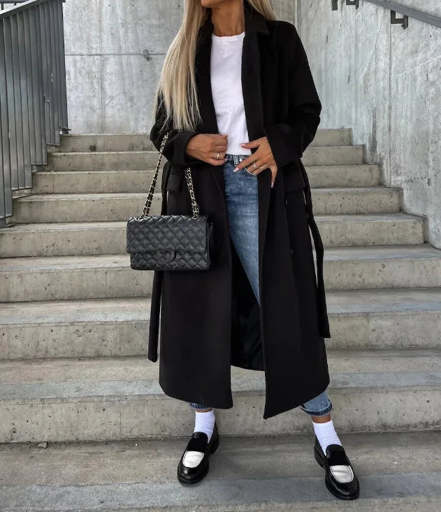 Manteau Long Croisé à Double Boutonnage