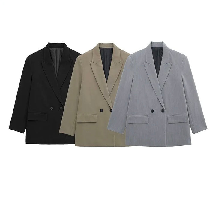 Blazer Long Femme à Coupe Droite et Revers Classiques