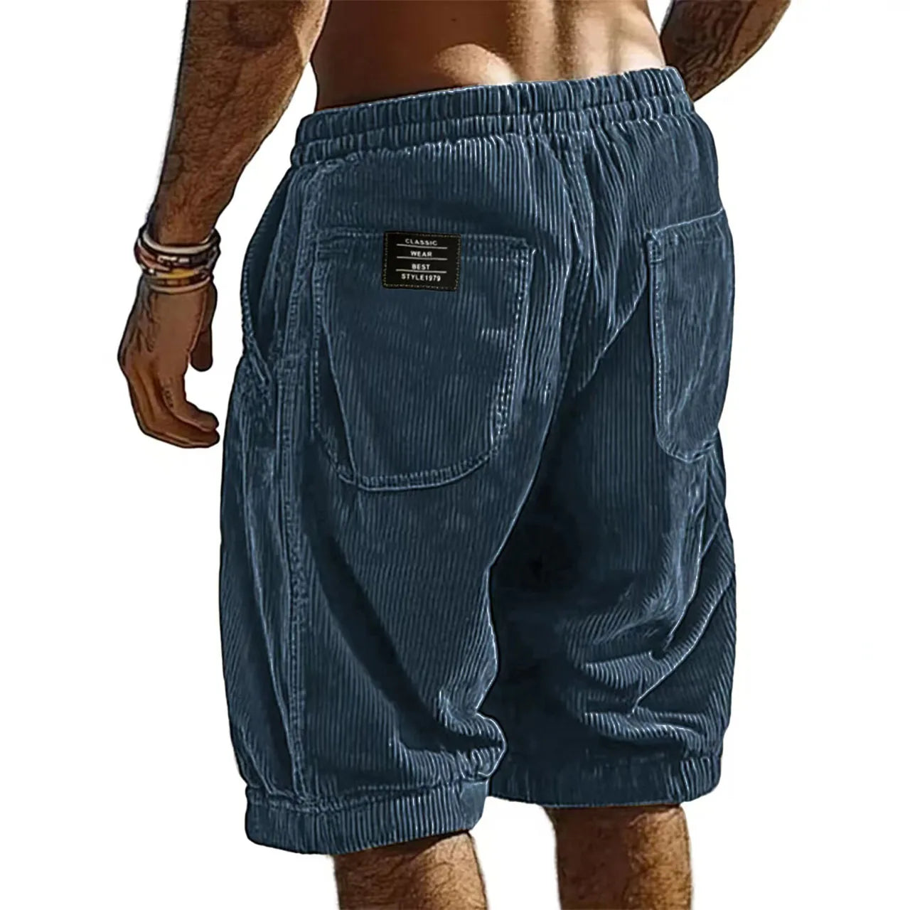 Short Homme en Velours Côtelé à Taille Élastiquée