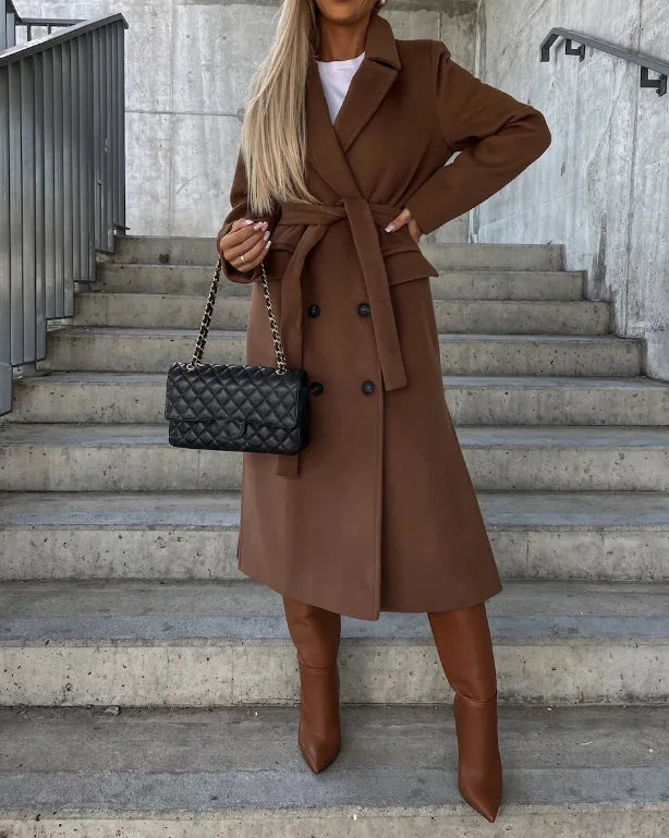 Manteau Long Croisé à Double Boutonnage