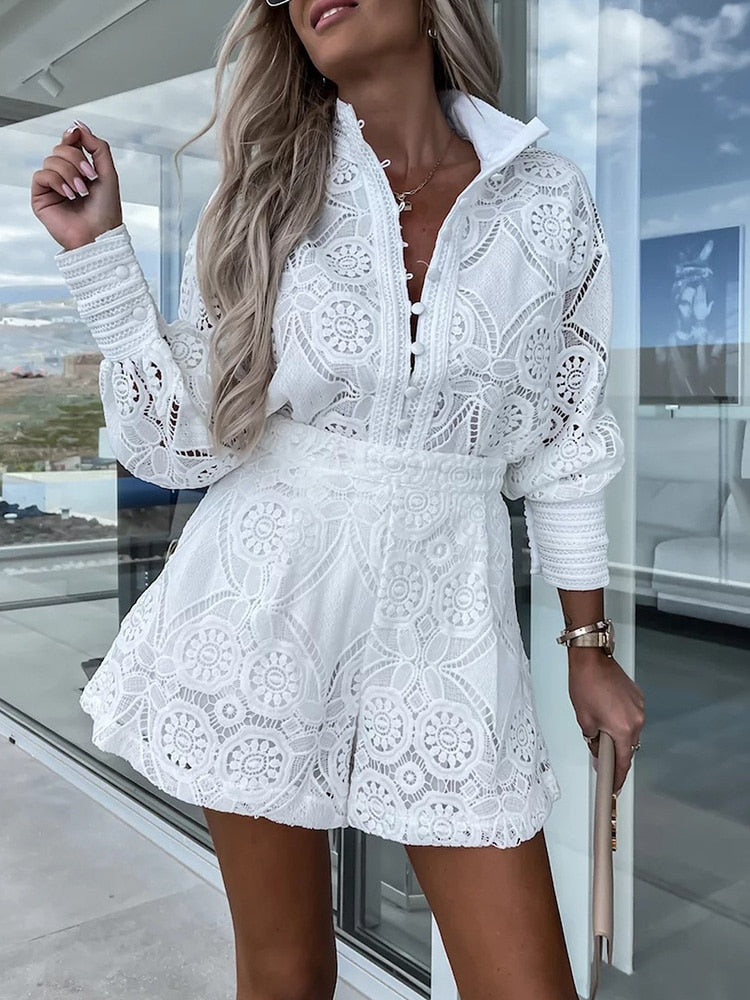 Combishort Dentelle Brodée Femme