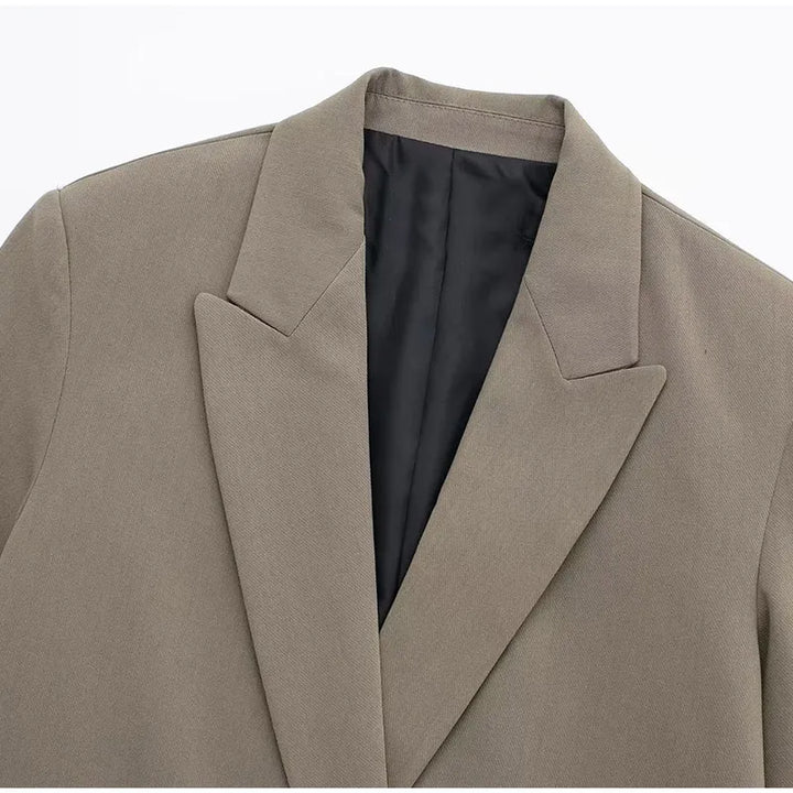 Blazer Long Femme à Coupe Droite et Revers Classiques