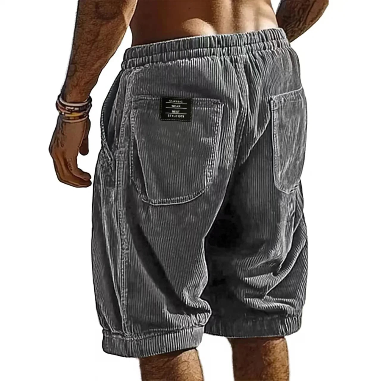 Short Homme en Velours Côtelé à Taille Élastiquée