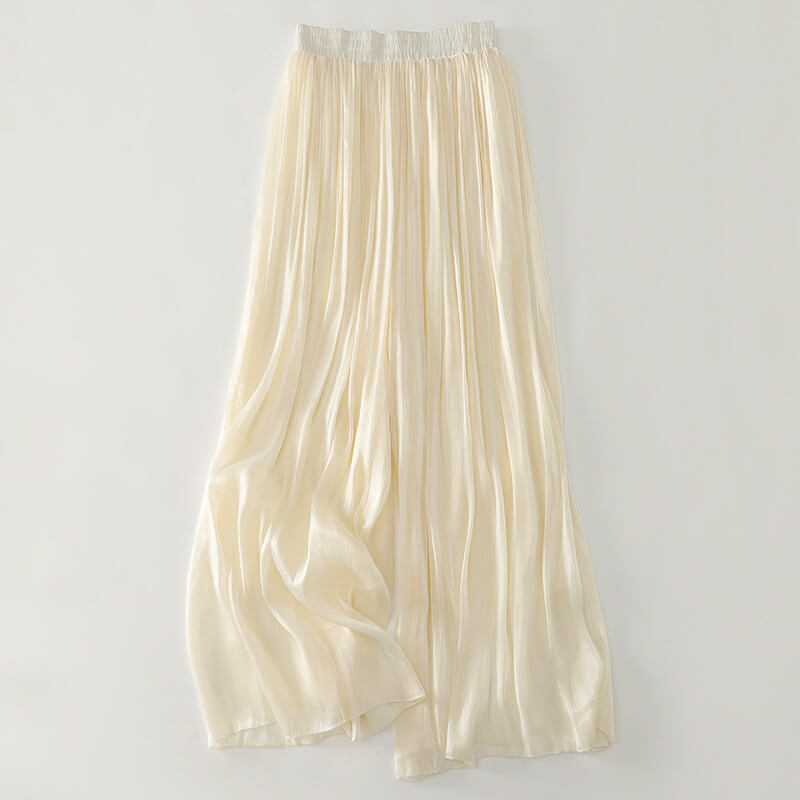 Jupe Longue Plissée à Taille Élastique