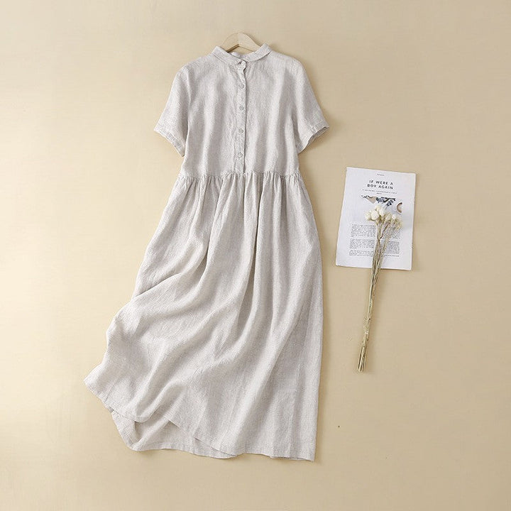 Robe Midi Boutonnée à Taille Froncée