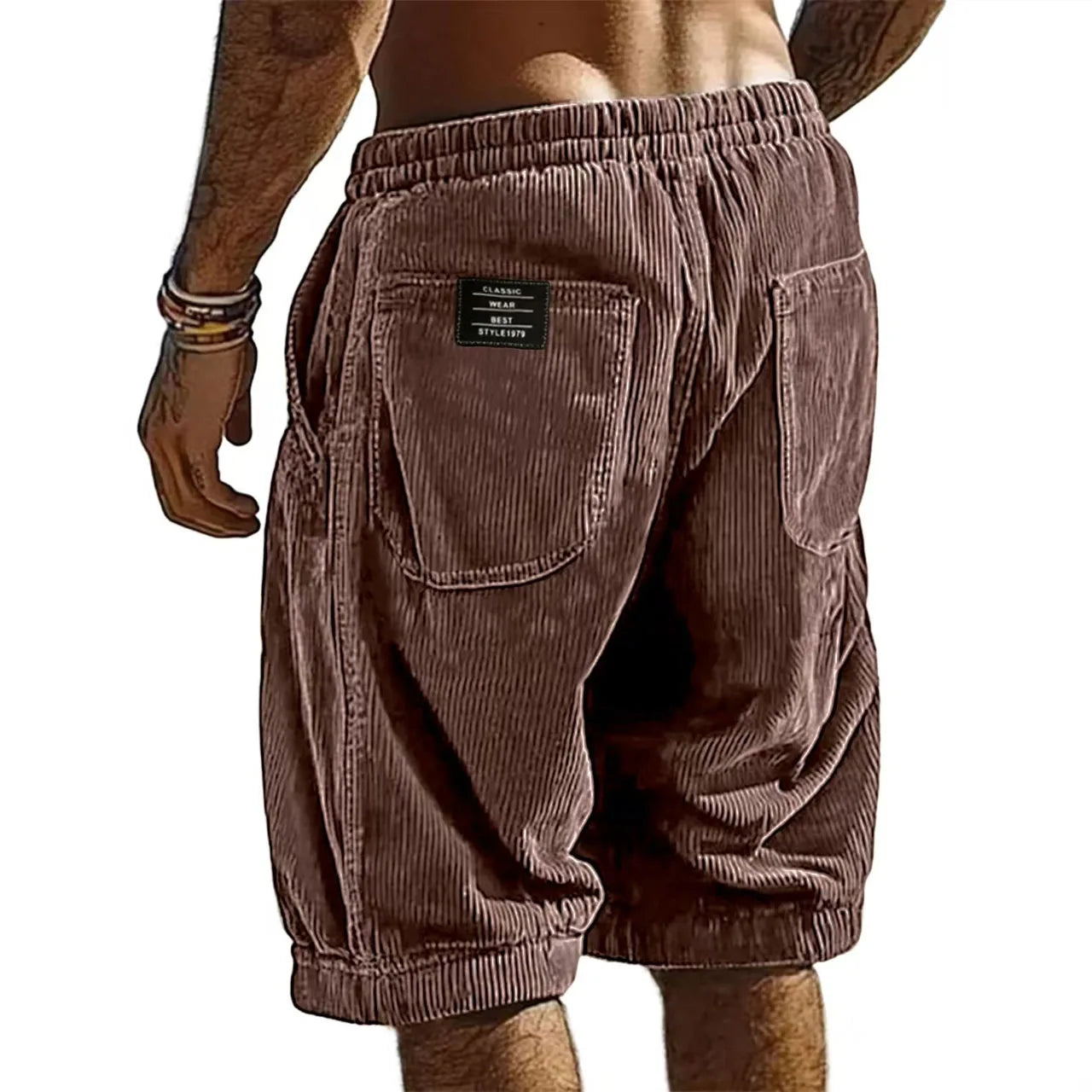 Short Homme en Velours Côtelé à Taille Élastiquée