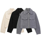 Veste Courte Texturée à Fermeture Zippée