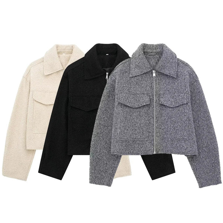 Veste Courte Texturée à Fermeture Zippée