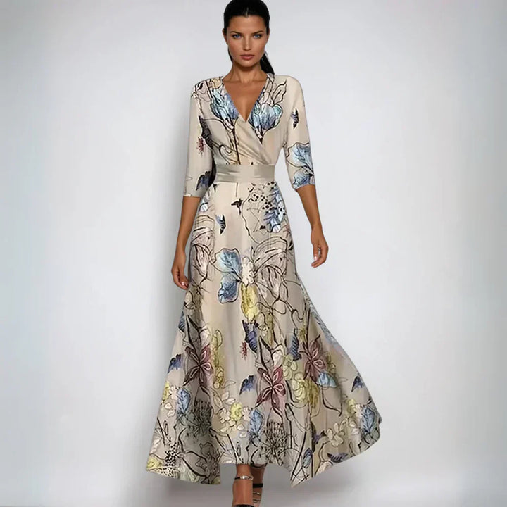 Robe Longue Fleurie Portefeuille à Col V