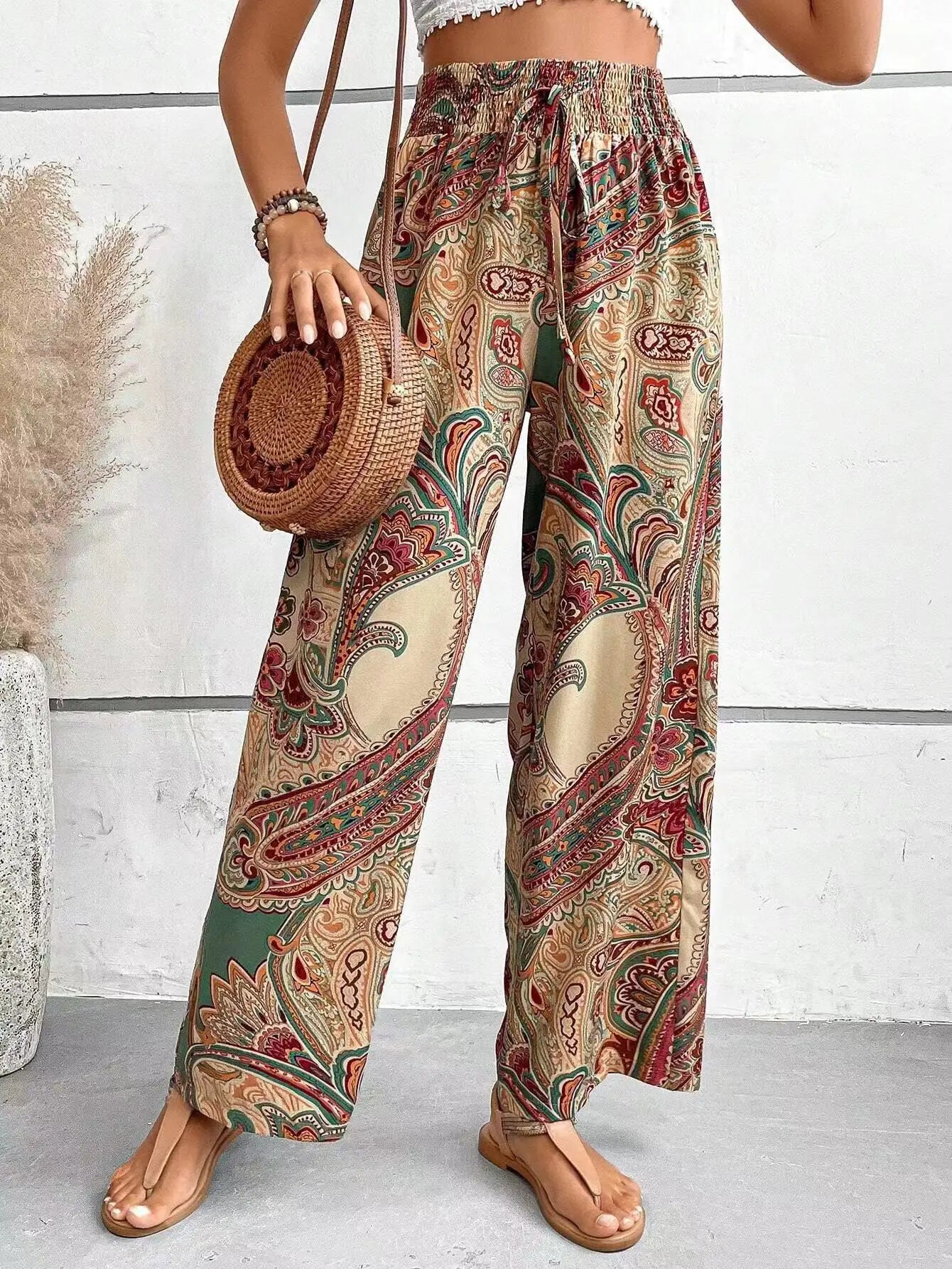 Pantalon Palazzo Femme Imprimé Taille Élastiquée