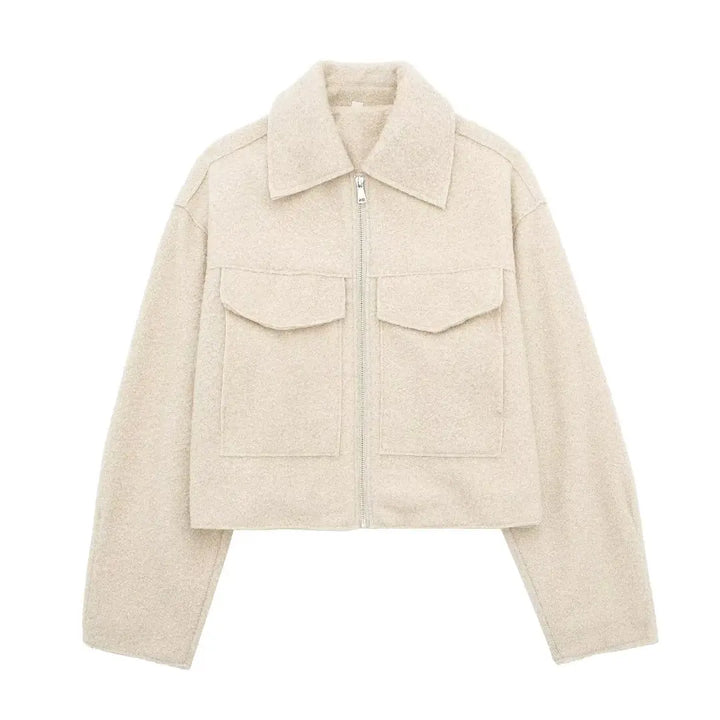 Veste Courte Texturée à Fermeture Zippée