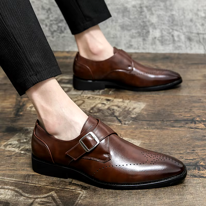 Chaussures Double Boucle en Cuir Élégantes Style Classique et Confort