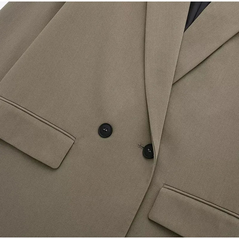 Blazer Long Femme à Coupe Droite et Revers Classiques