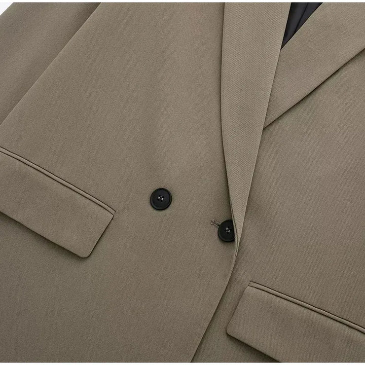 Blazer Long Femme à Coupe Droite et Revers Classiques