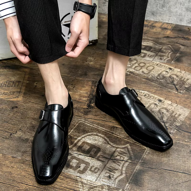Chaussures Double Boucle en Cuir Élégantes Style Classique et Confort