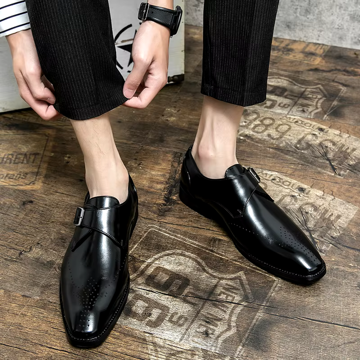 Chaussures Double Boucle en Cuir Élégantes Style Classique et Confort