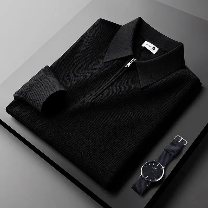 Pull Polo Texturé Col Zippé Élégant Confort et Style Moderne