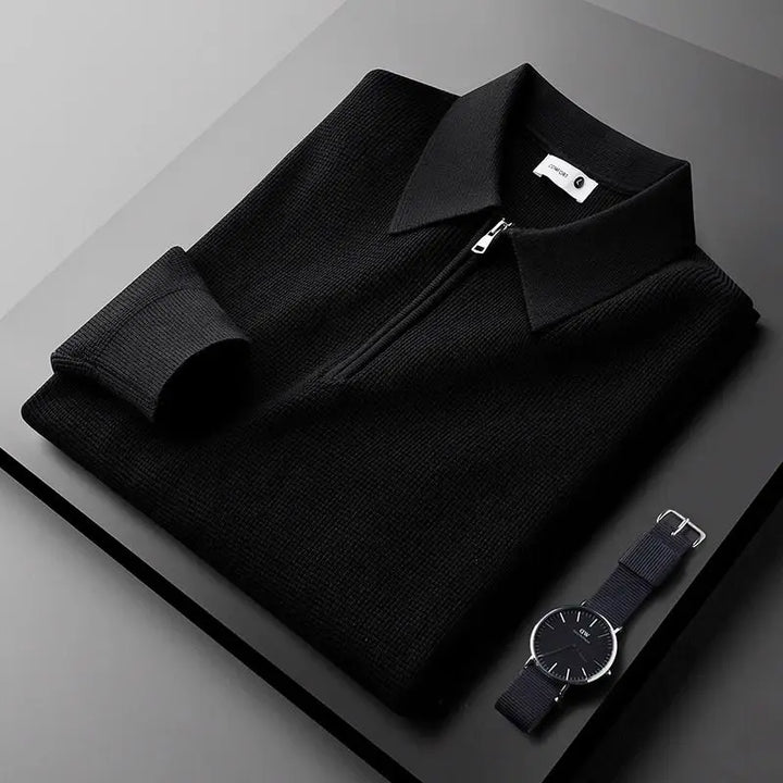 Pull Polo Texturé Col Zippé Élégant Confort et Style Moderne