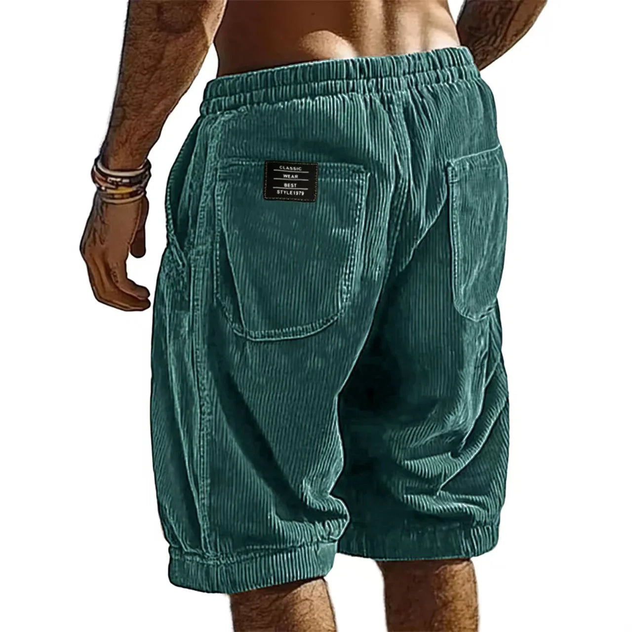 Short Homme en Velours Côtelé à Taille Élastiquée