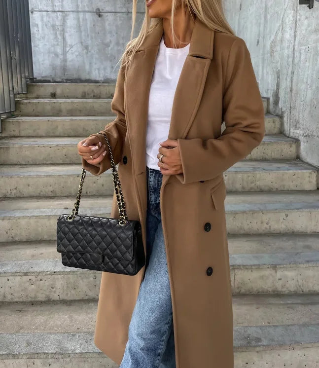 Manteau Long Croisé à Double Boutonnage