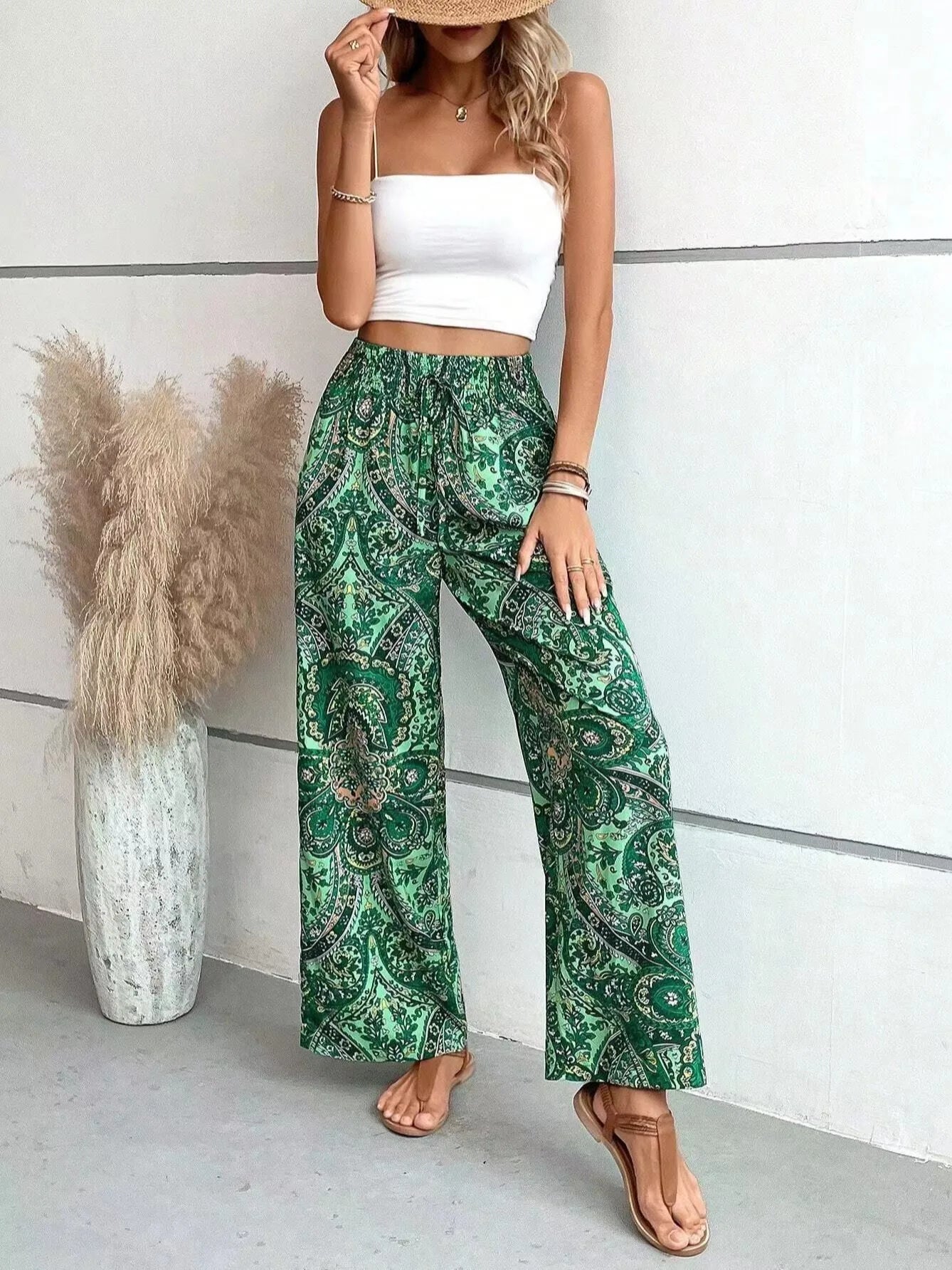 Pantalon Palazzo Femme Imprimé Taille Élastiquée