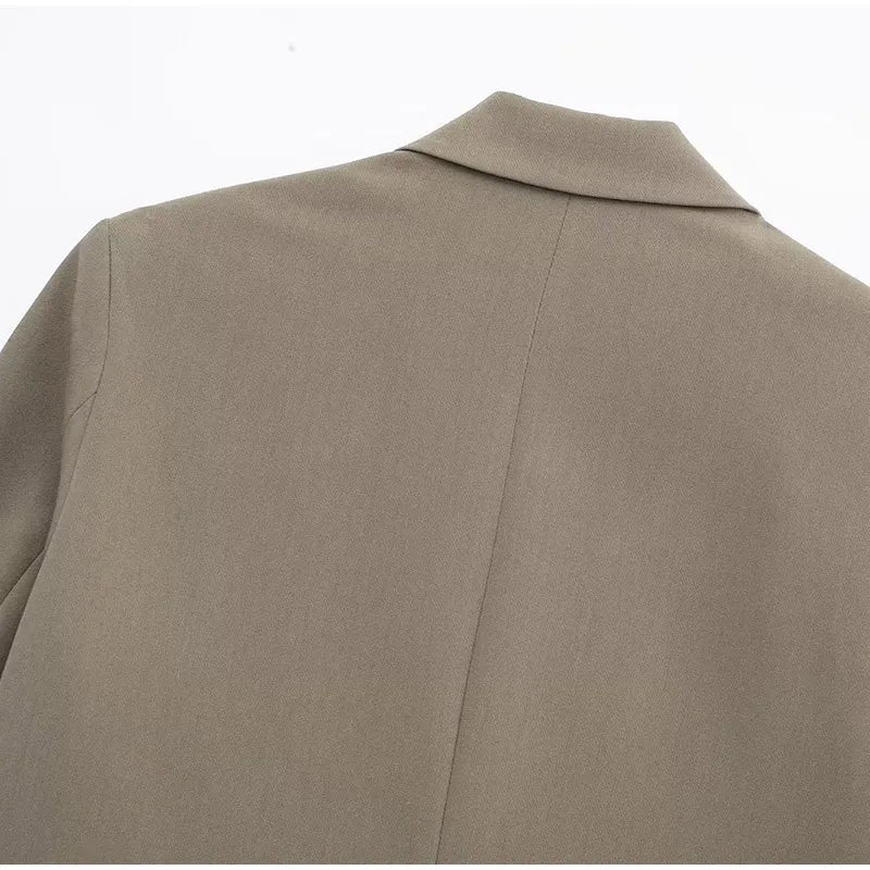 Blazer Long Femme à Coupe Droite et Revers Classiques