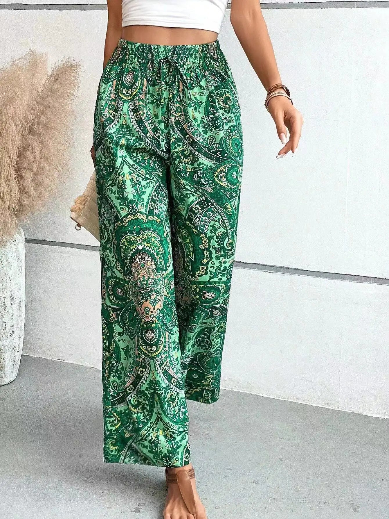 Pantalon Palazzo Femme Imprimé Taille Élastiquée