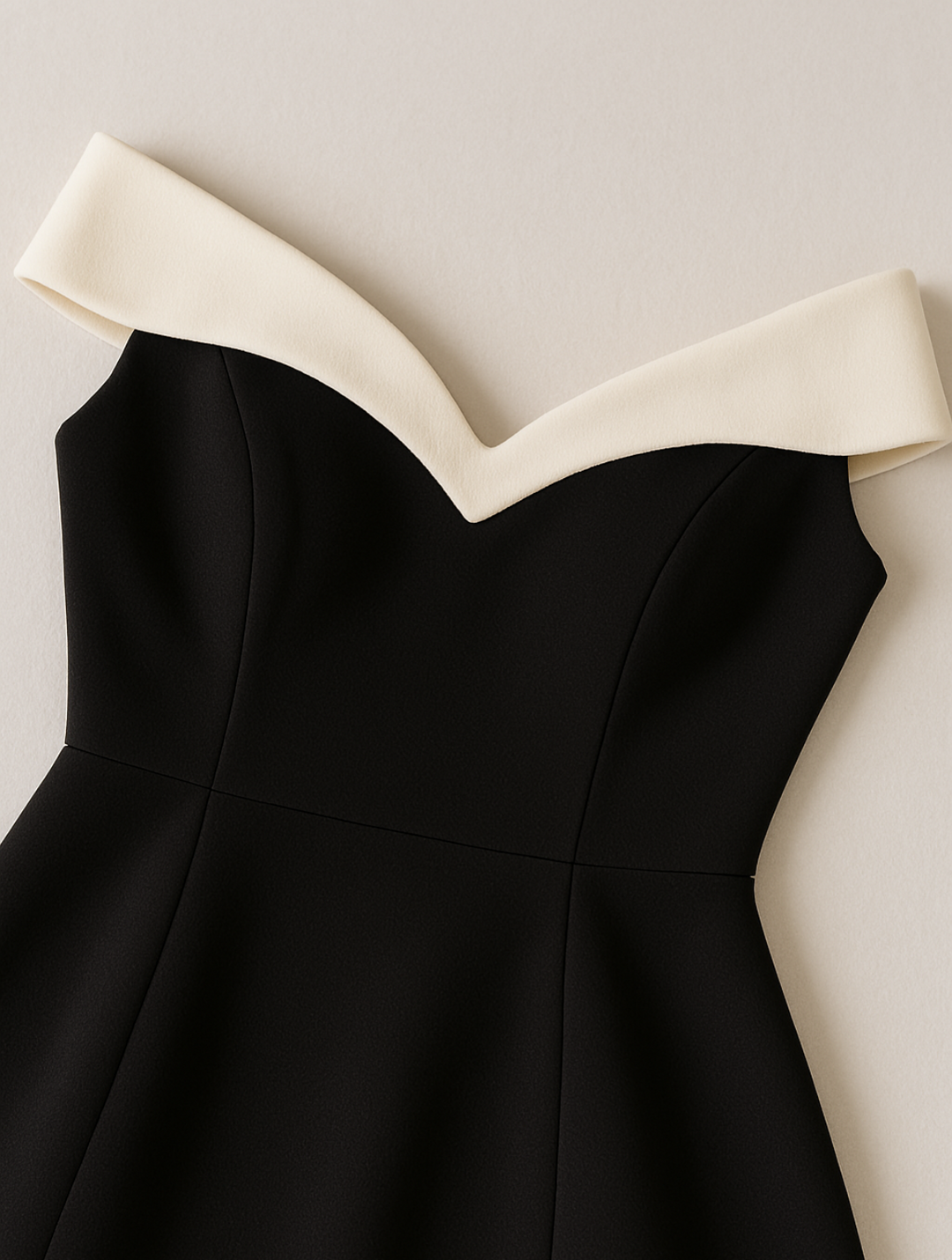 Robe Courte Évasée Bardot à Encolure Contrastée