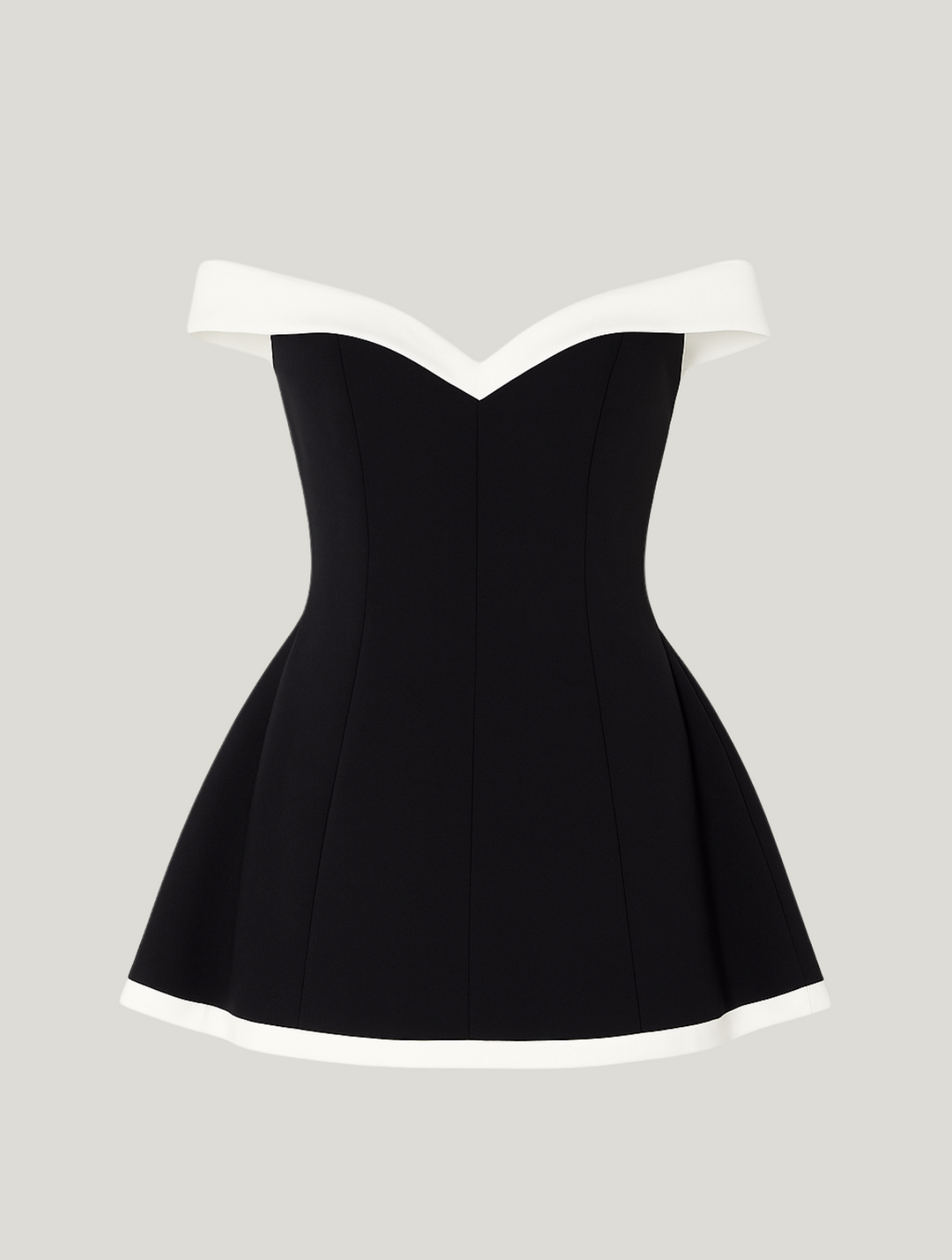 Robe Courte Évasée Bardot à Encolure Contrastée