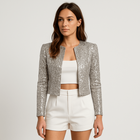 Veste Courte Pailletée à Coupe Ajustée