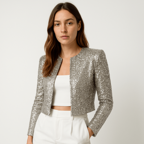 Veste Courte Pailletée à Coupe Ajustée