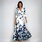 Robe Longue Fleurie Portefeuille à Col V