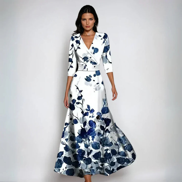 Robe Longue Fleurie Portefeuille à Col V