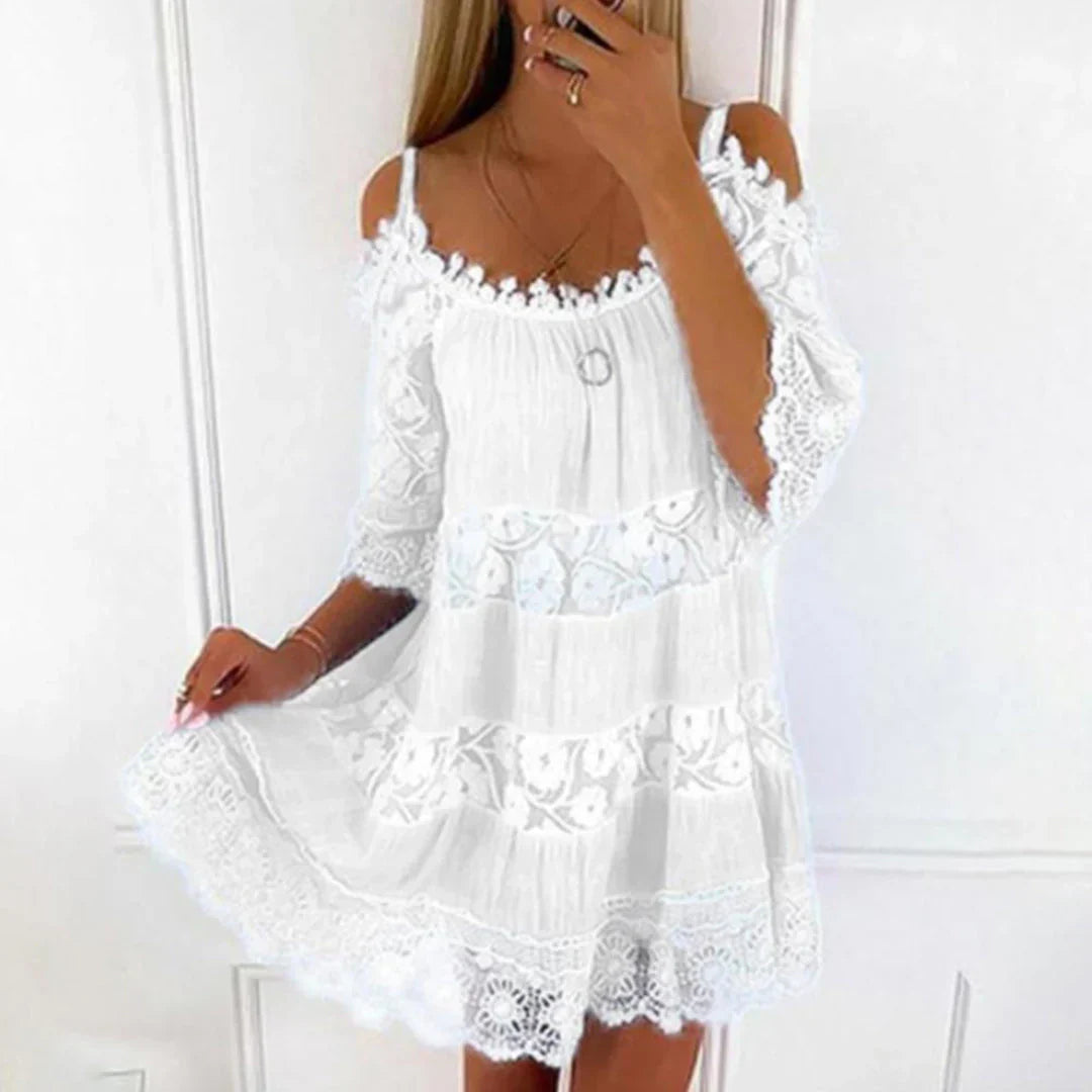Robe Courte en Dentelle à Épaules Dégagées