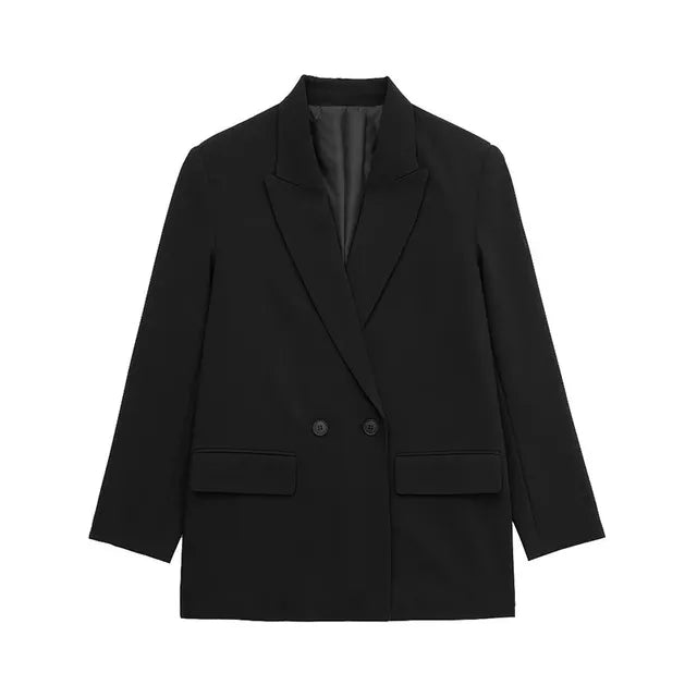 Blazer Long Femme à Coupe Droite et Revers Classiques