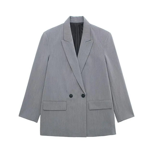 Blazer Long Femme à Coupe Droite et Revers Classiques