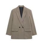 Blazer Long Femme à Coupe Droite et Revers Classiques