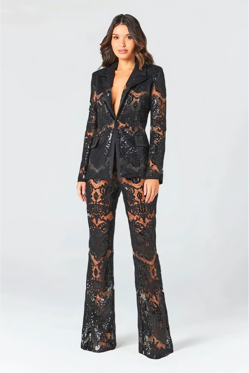 Ensemble Dentelle Blazer et Pantalon Évasé