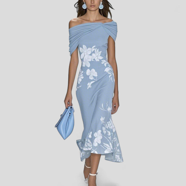 Robe Midi Fleurie à Épaules Dénudées Femme