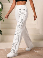 Pantalon Large Bicolore à Imprimé Graphique