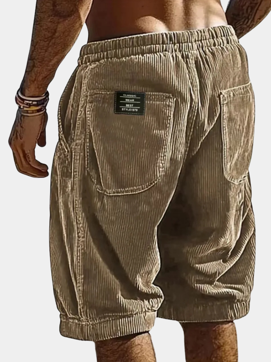 Short Homme en Velours Côtelé à Taille Élastiquée