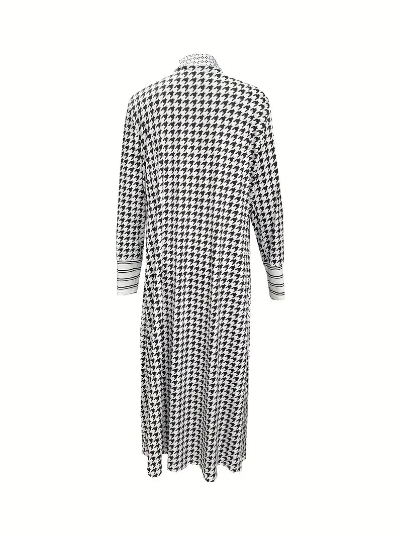 Cardigan Long Femme Motif Pied-de-Poule
