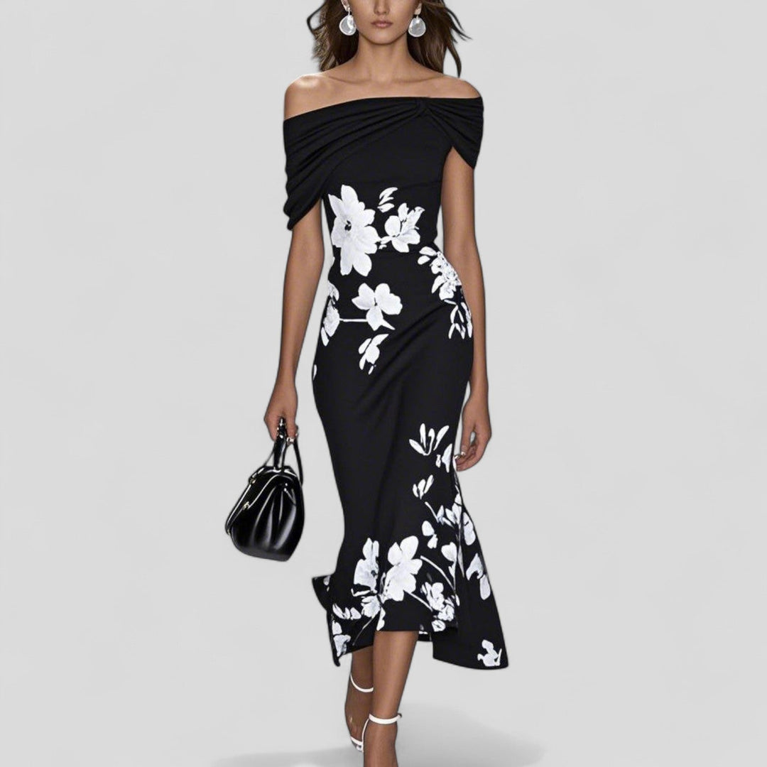 Robe Midi Fleurie à Épaules Dénudées Femme